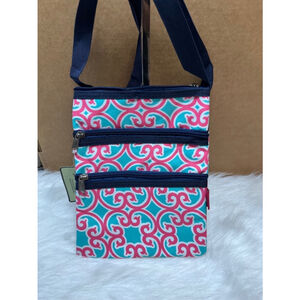 NWT N Gil Crossbody Shoulder Bag Pink Blue Print Zippered